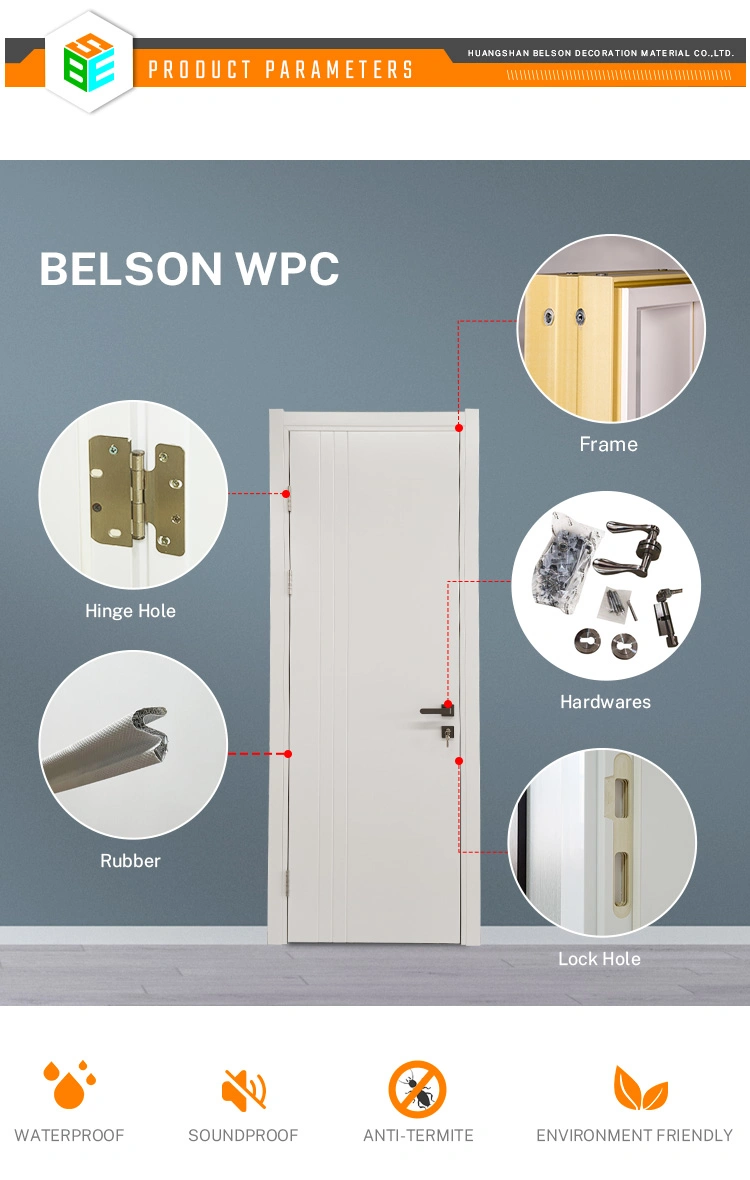 Factory Price Top Brand Anhui Belson Full WPC Door with Vacuum Laminating Process for Interior Door Bedroom Villa Hospital