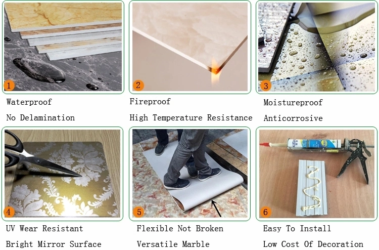 High Glossy Waterproof PVC Marble Wall Panel Fireproof PVC Wall Panel UV Board