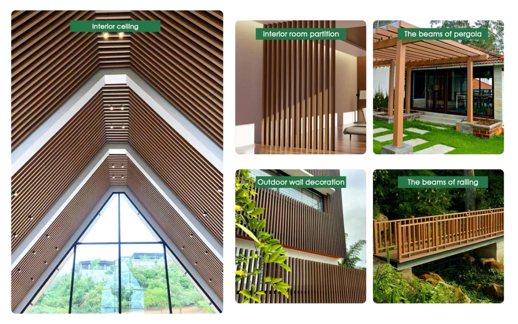 Custom WPC Timber Square Tubes Embossing Surface Wood Grain Composite Pergola Beam Blade